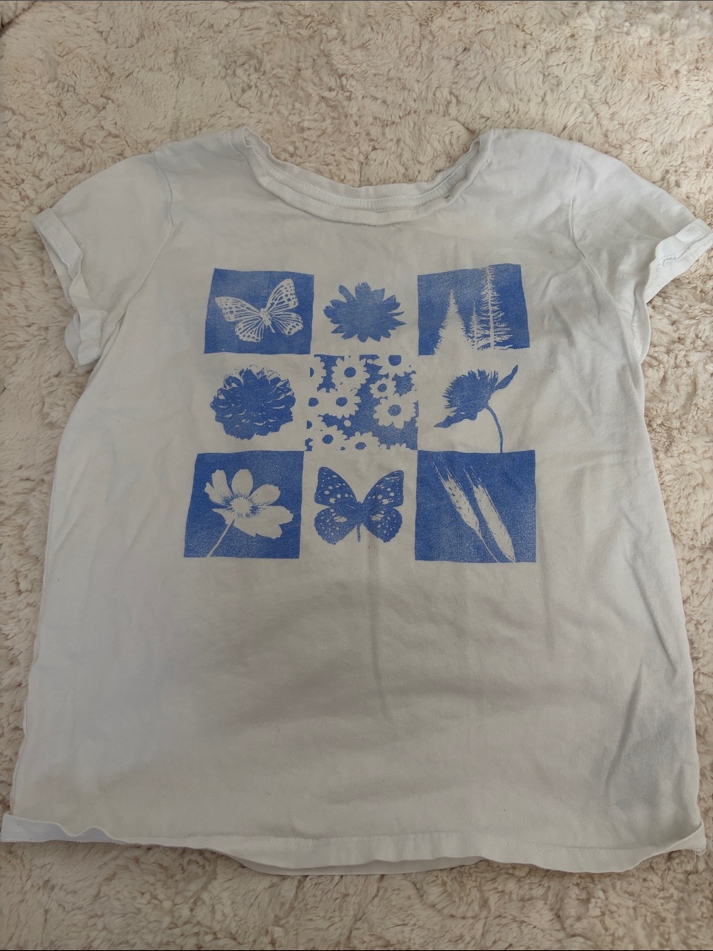Old Navy White Short Sleeve Tee with Blue Nature Grid